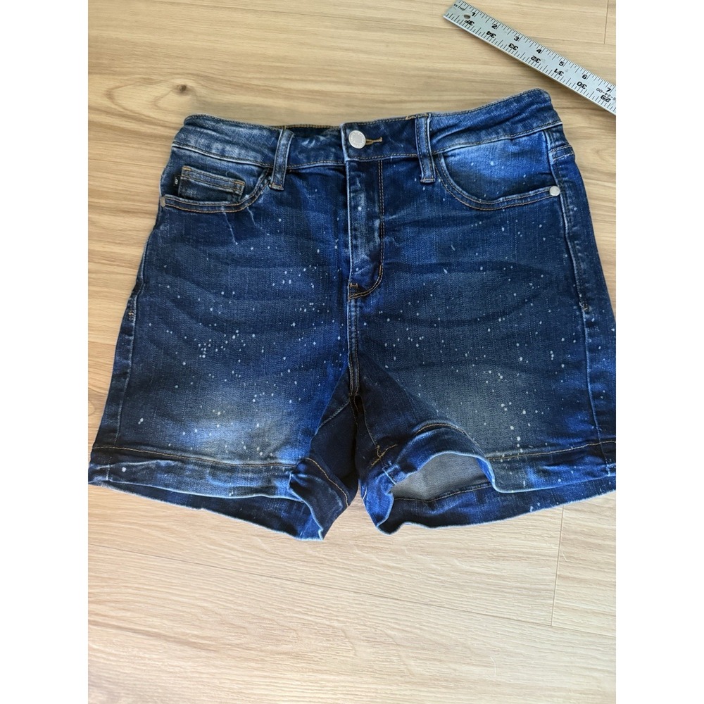 Judy Blue Ava Splattered High Rise‎ Stretch Shorts Size M Blue JB150081 Boutique